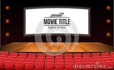 Empty red seats at the theater movie with stage wood floor advertise mock up Stock Photo