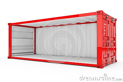 Empty Red Shipping Container with Removed Side Wall. 3d Rendering Stock Photo