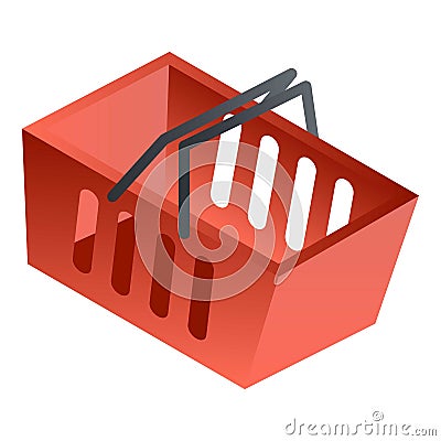 Empty red shop basket icon, isometric style Vector Illustration