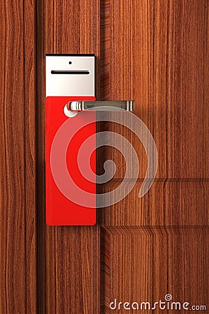 Empty Red tag on door handle Stock Photo