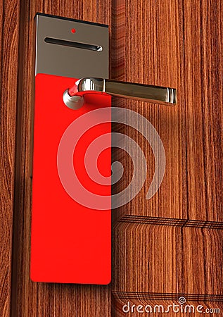 Empty Red tag on door handle Stock Photo