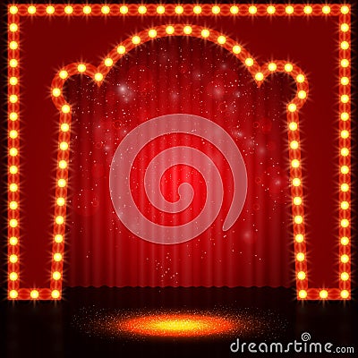 Empty retro stage with curtain. Vector illustration Cartoon Illustration