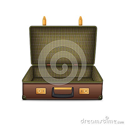 Empty retro suitcase, isolated on white. Vector Illustration