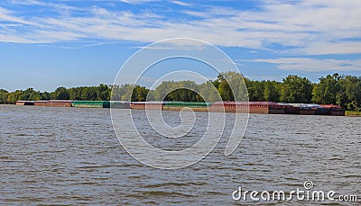 Empty River Barges Awaiting Loading Stock Photo