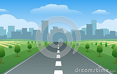 Empty road city summer valley Vector Illustration