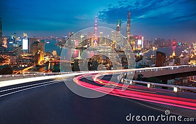 Empty road floor with bird-eye view at Shanghai bund Skyline Stock Photo