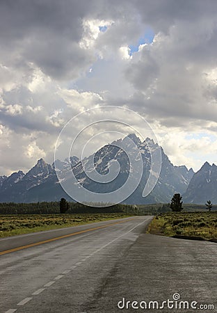 Empty road in the Grand Tetons Stock Photo