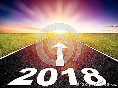 Empty road and happy new year 2018 concept Stock Photo