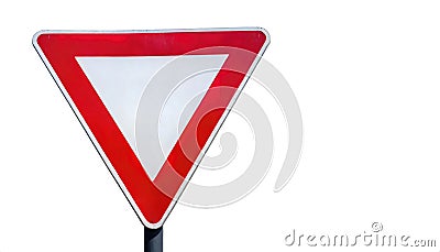 empty Road sign give way isolated. Design yield triangular icon. Priority of traffic sign. Blank triangular road sign. Road symbol Stock Photo