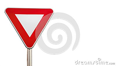 empty Road sign give way isolated. Design yield triangular icon. Priority of traffic sign. Blank triangular road sign. Road symbol Stock Photo