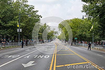 Empty road at the West Indian Day Parade Carnival in Brooklyn. Editorial Stock Photo
