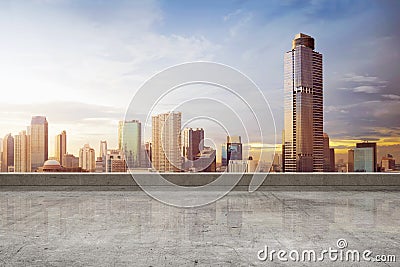 Empty rooftop floor with skyscrapers view Stock Photo