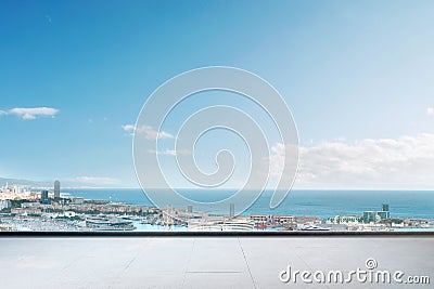 Empty rooftop with modern city and harbor view Stock Photo