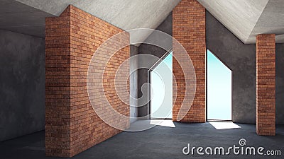 Empty room concrete wall. The apartment is under repair. 3d render Cartoon Illustration