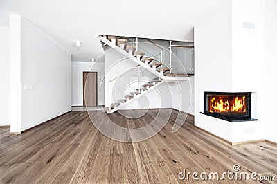 Empty room with fire place Stock Photo