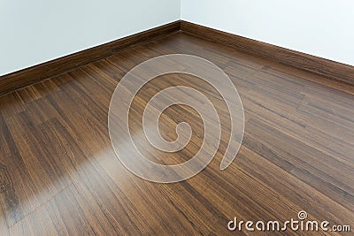 Empty room interior, brown wood laminate floor Stock Photo