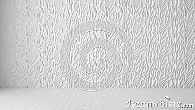 Empty room interior design, white panel and wooden blank floor, modern architecture background with copy space, template mockup Stock Photo