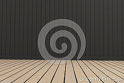 Empty room loft in wood and black room in 3D render image Stock Photo