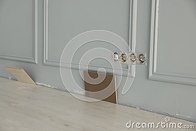 Empty room with new white laminated flooring Stock Photo