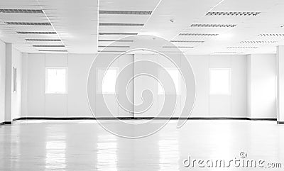Empty white office space room in office building or factory with windows and copy space Stock Photo