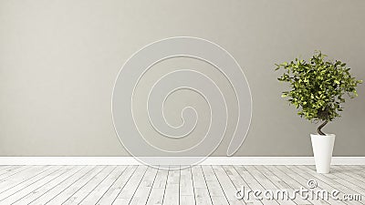Empty room with plant and brown wall Stock Photo