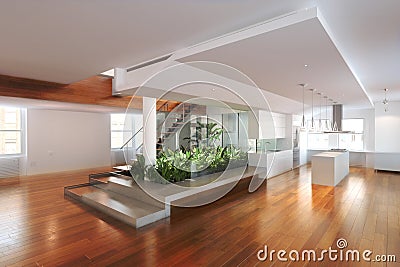 Empty room of residence with an atrium center Stock Photo