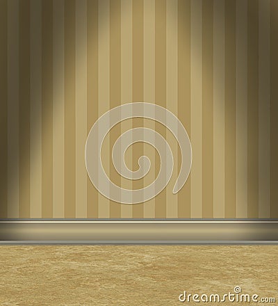 Empty Room With Tan Striped Wallpaper Stock Photo