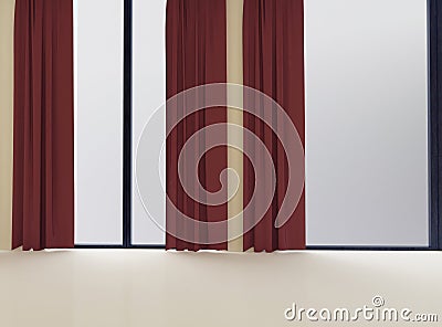 Empty room with the window and the curtain, 3d Stock Photo