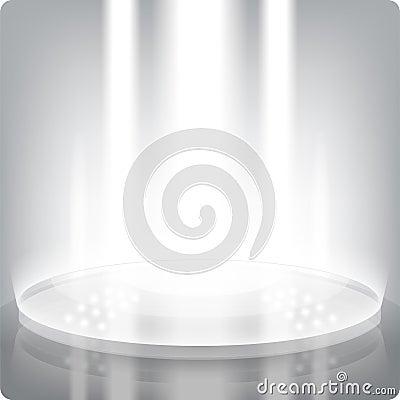 Empty round shelf for exhibition.3d. Grey-waite. Sparkle facet. Vector Illustration