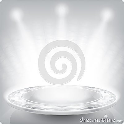 Empty round shelf for exhibition.3d. Sparkle facet. Vector Illustration