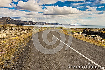 Empty route to Grindavik - Iceland Stock Photo