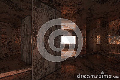 Empty rusty room with light coming in from the window, 3d rendering Stock Photo
