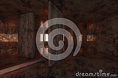 Empty rusty room with light coming in from the window, 3d rendering Stock Photo