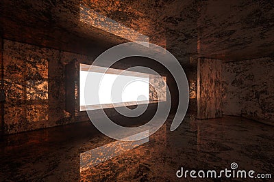 Empty rusty room with light coming in from the window, 3d rendering Stock Photo