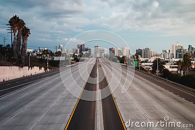 Empty San Diego Freeway with Sunset Sky - Horizontal Editorial Stock Photo