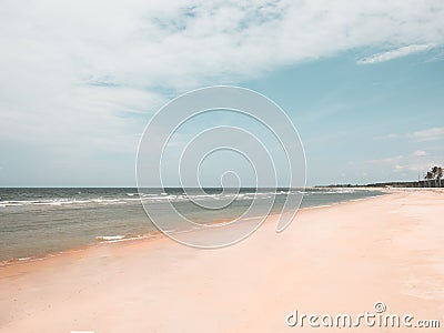 Empty sandy tropical beach. wide beach on island. copy space provided. Stock Photo