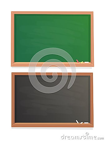 Empty school chalkboard. Black and green chalk blackboard in wooden frame isolated vector background Vector Illustration