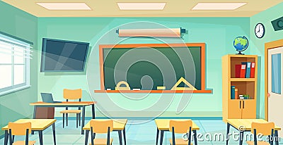 Empty School Class Room Interior Board Vector Illustration