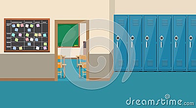 Empty school interior,open door in classroom Vector Illustration
