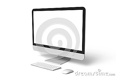 Empty screen Desktop keyboard, mouse front view on the white background Stock Photo