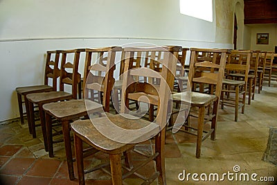 Empty wooden chairs Stock Photo