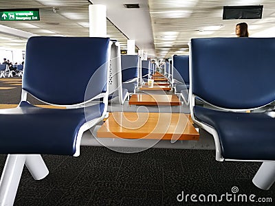 Empty seats in the departure terminal of Don Muang Airport in Bangkok, Thailand. Editorial Stock Photo