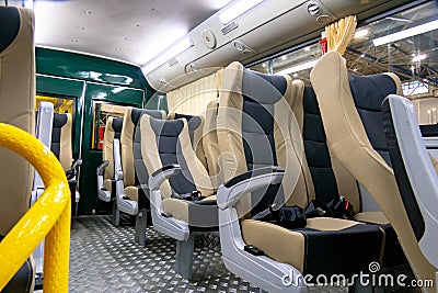 Empty seats in the interior of a passenger minivan car Stock Photo