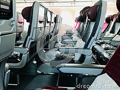 Empty seats of Qatar aircraft during the COVID 19 situation Editorial Stock Photo