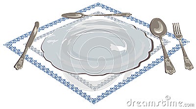 Plate spoon fork tablecloth Vector Illustration