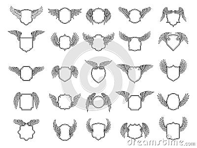 Empty shapes with wings. Big vector set for badges or labels design Vector Illustration