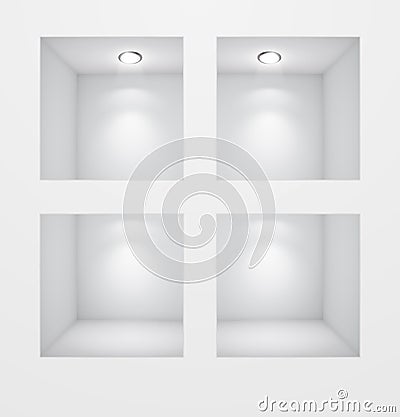 Empty shelf for exhibit in the wall Vector Illustration