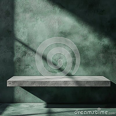 Empty shelf on grunge wall background, 3d rendering. Computer digital drawing. Stock Photo