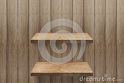 Empty 2 shelf at wooden wall background Stock Photo