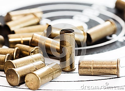 Empty shells of small-bore rifle Stock Photo